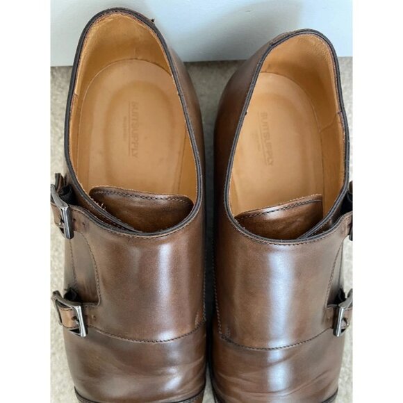 Suitsupply Leather Double Monk Strap Shoes Brown Size 10